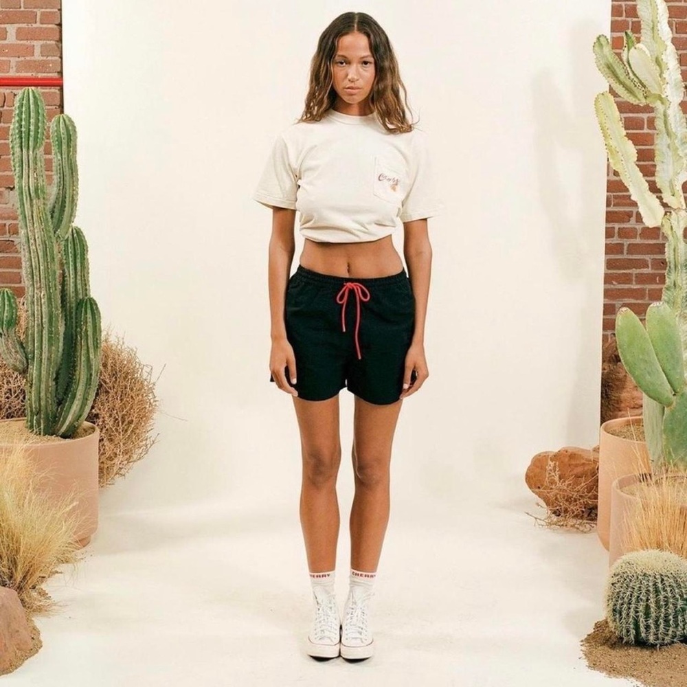 Cherry LA Black Shorts with Red Drawstring